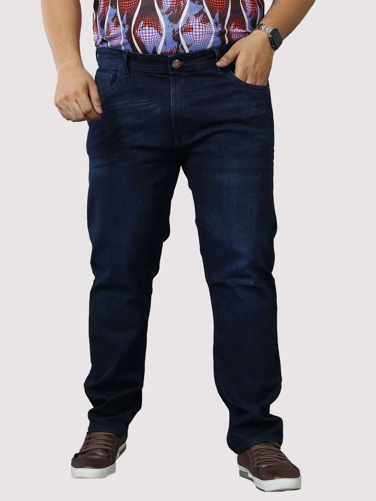 Deep Blue Stretchable Jeans Men's Plus Size