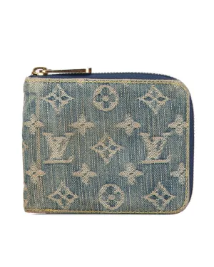 Denim Zip-Around Wallet with Monogram Pattern