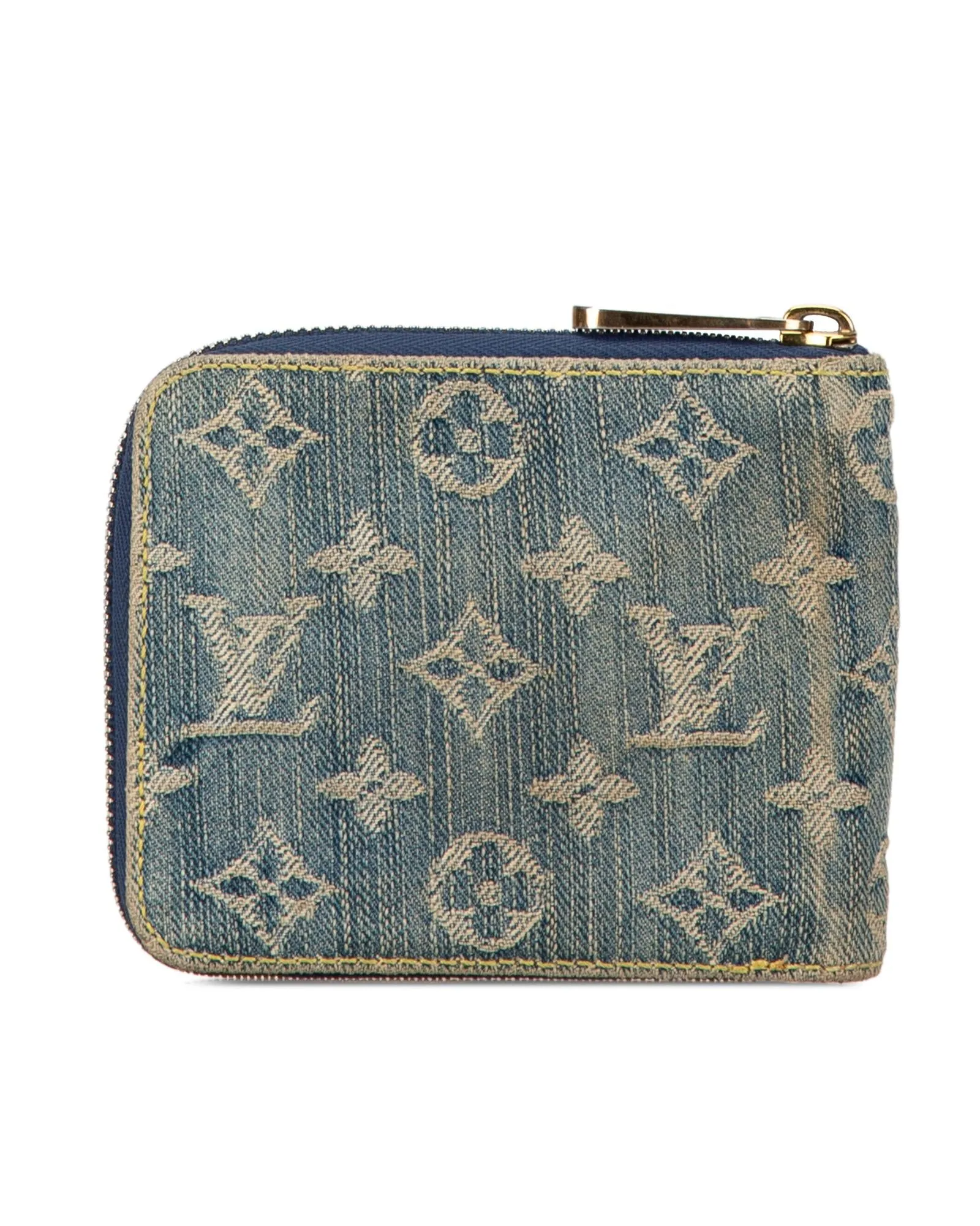 Denim Zip-Around Wallet with Monogram Pattern