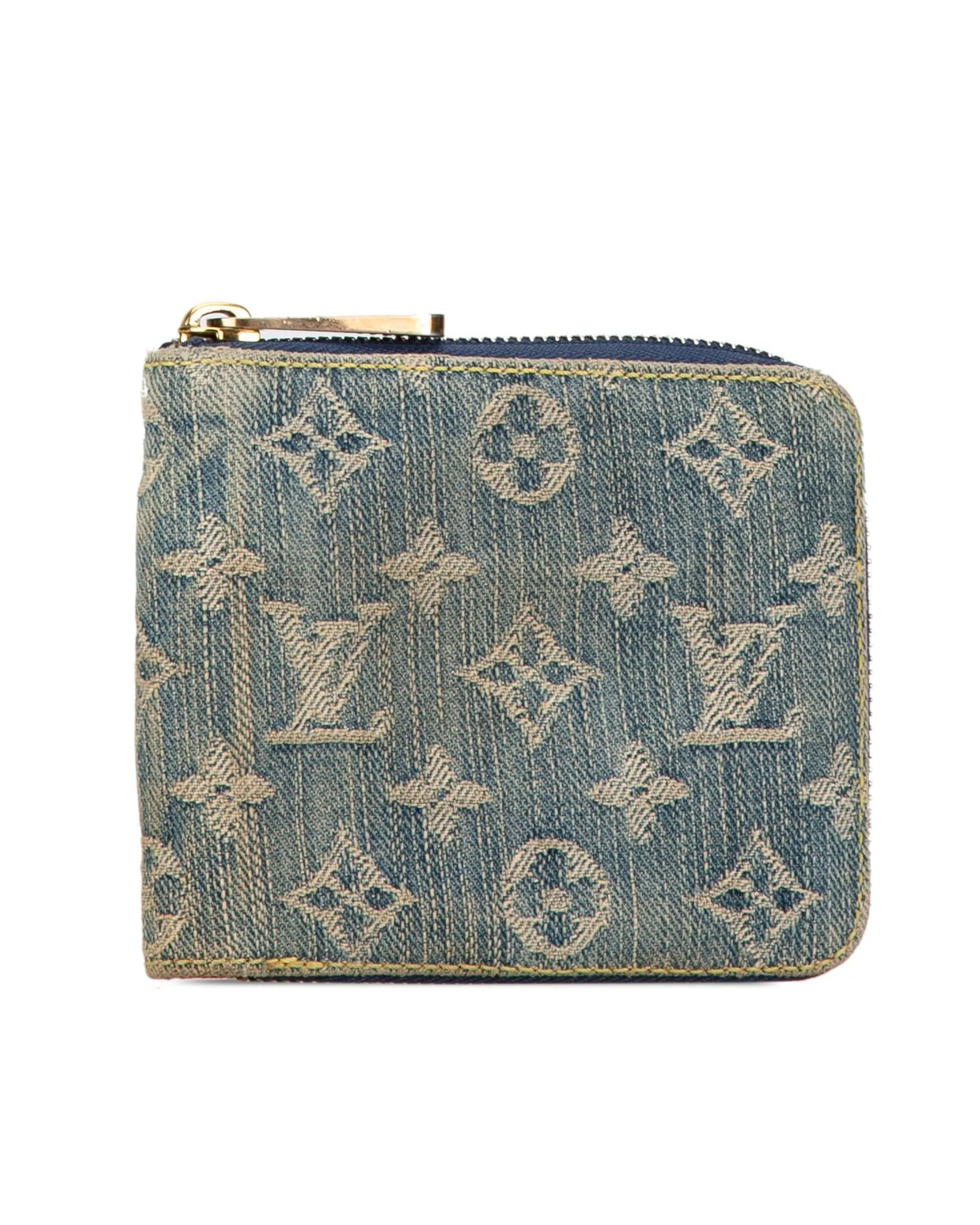 Denim Zip-Around Wallet with Monogram Pattern