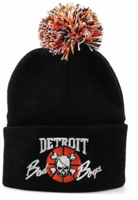 Detroit Bad Boys Cuffed Pom Beanie - Black with Multi Color Pom