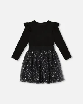 Deux Par Deux Long Sleeve Dress - Glittering Black