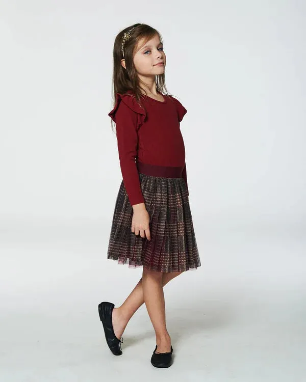 Deux Par Deux Long Sleeve Dress - Glittering Jester Red Plaid