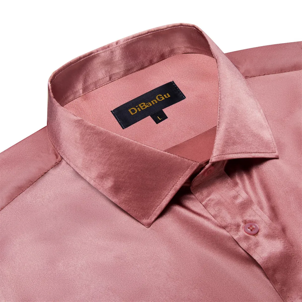 DiBanGu Dress Shirt Coral Red Satin Solid Long Sleeve Button Up Shirt for Men