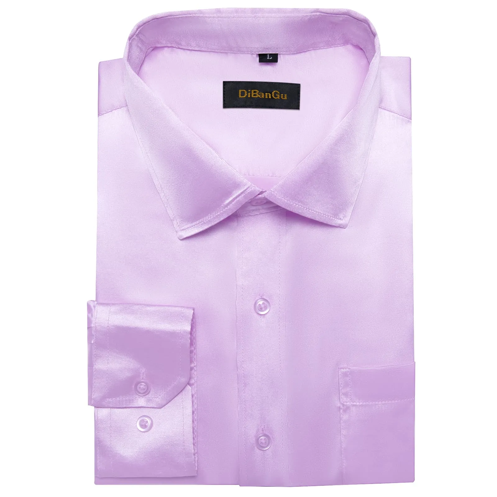 DiBanGu Long Sleeve Shirt Lavender Purple Solid Satin Mens Dress Shirt Top