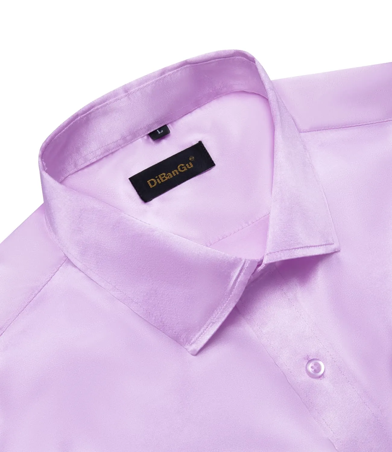 DiBanGu Long Sleeve Shirt Lavender Purple Solid Satin Mens Dress Shirt Top