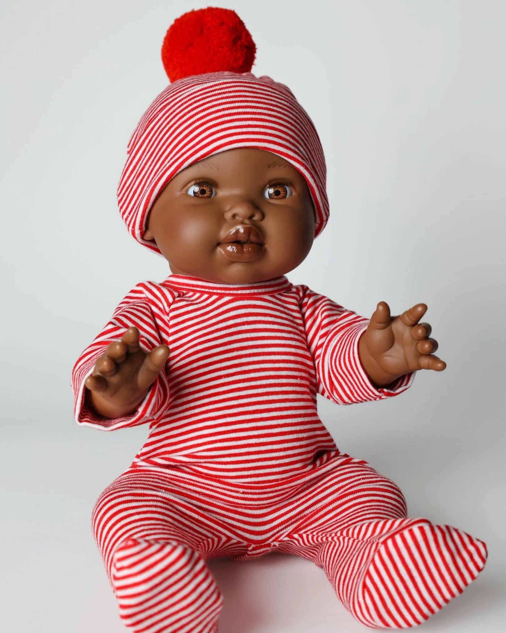 Dollie Footed Jumpsuit & Pom Pom Beanie Bundle | Winterberry Striped