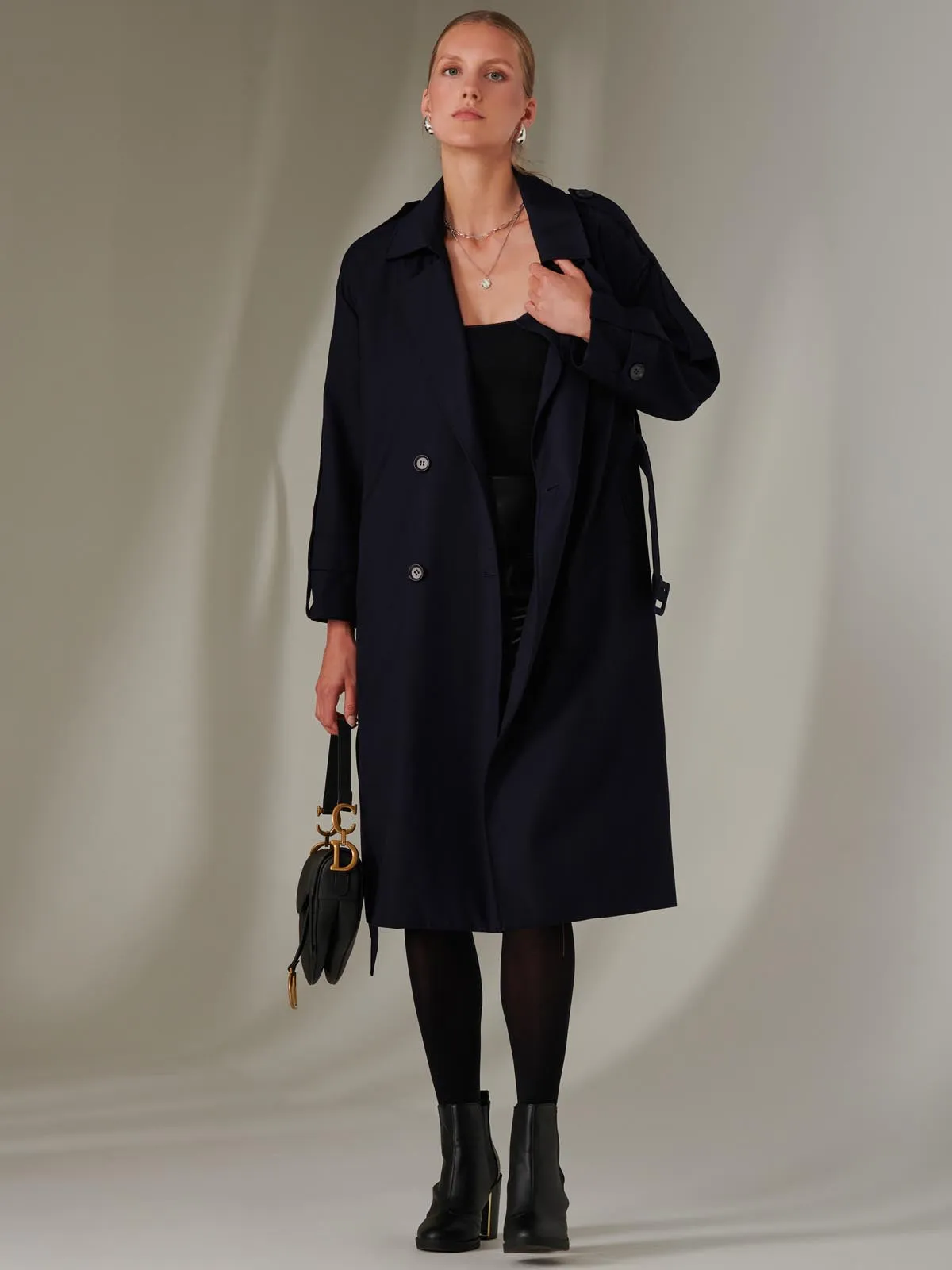 Double Breasted Trench Coat, Navy