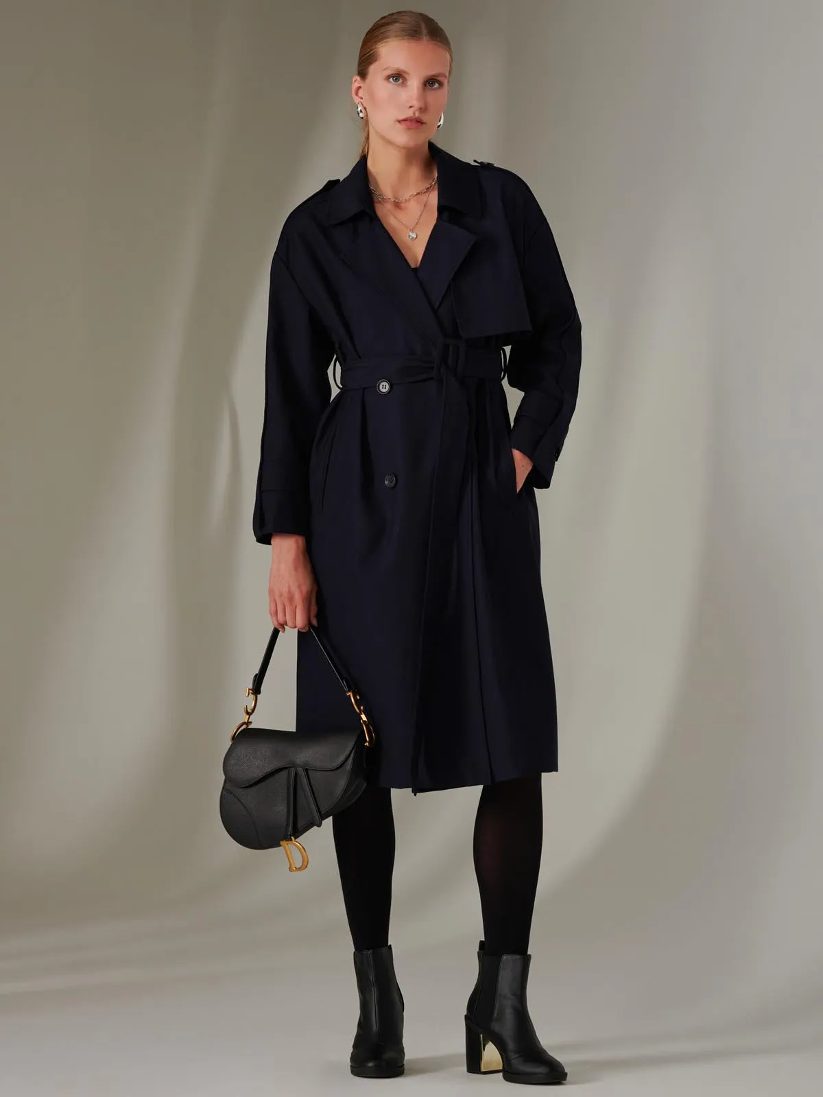 Double Breasted Trench Coat, Navy