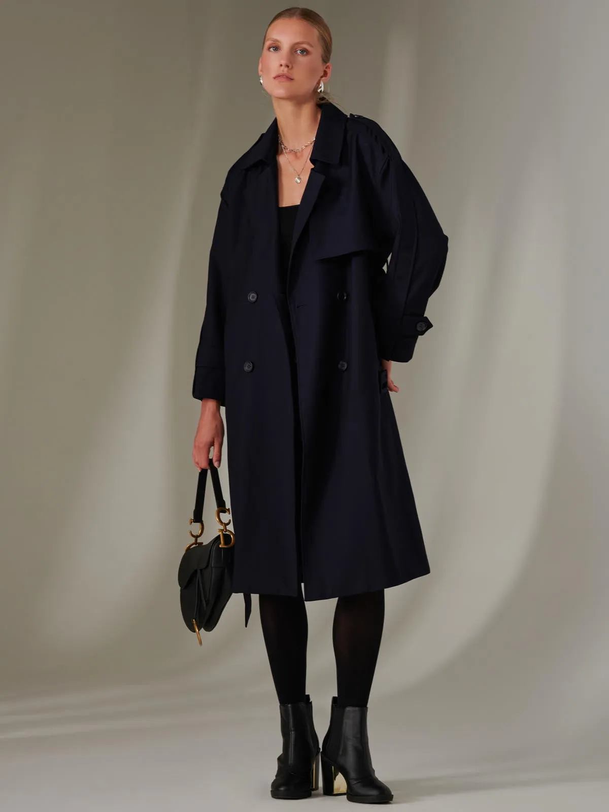 Double Breasted Trench Coat, Navy