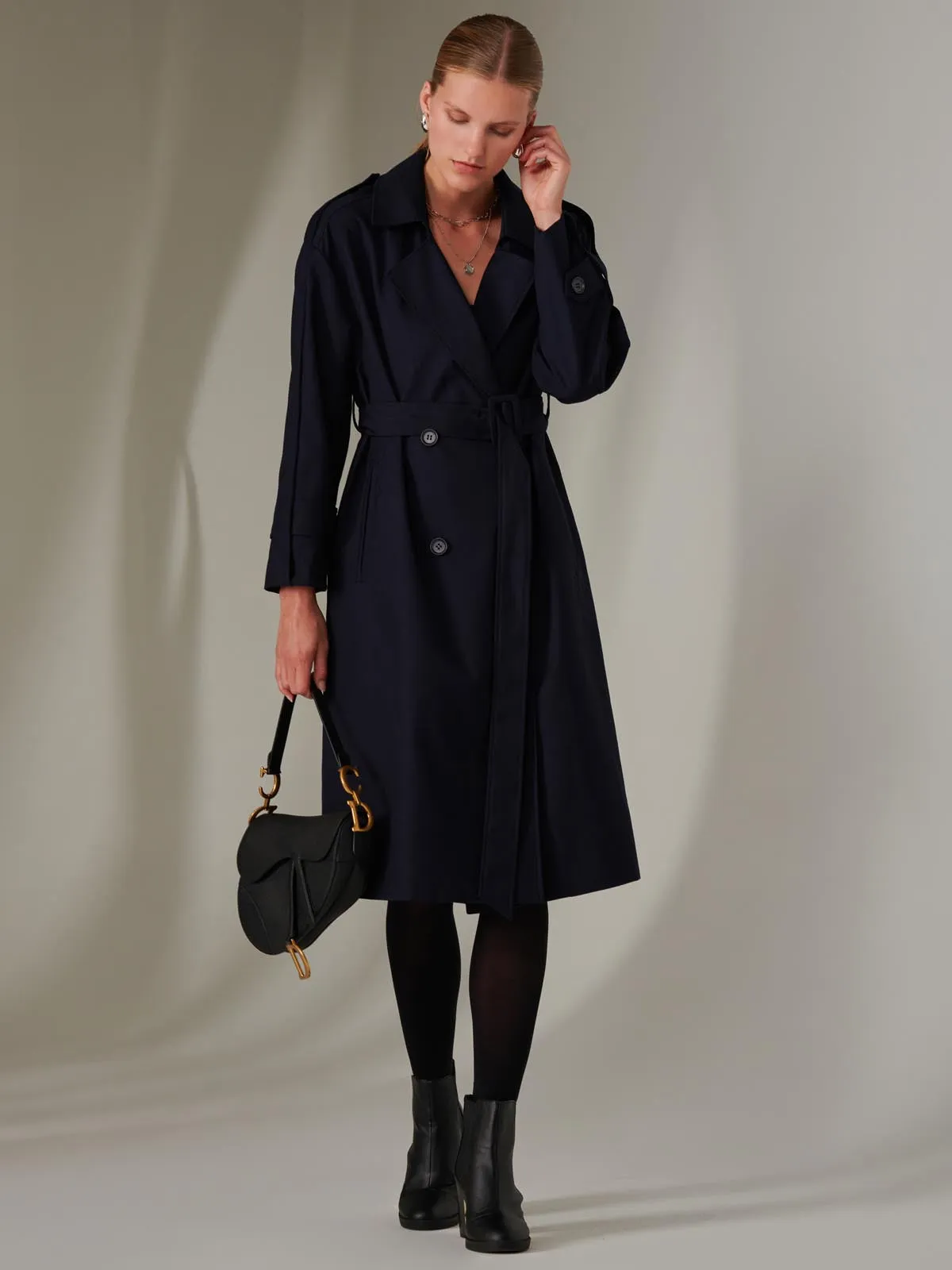 Double Breasted Trench Coat, Navy