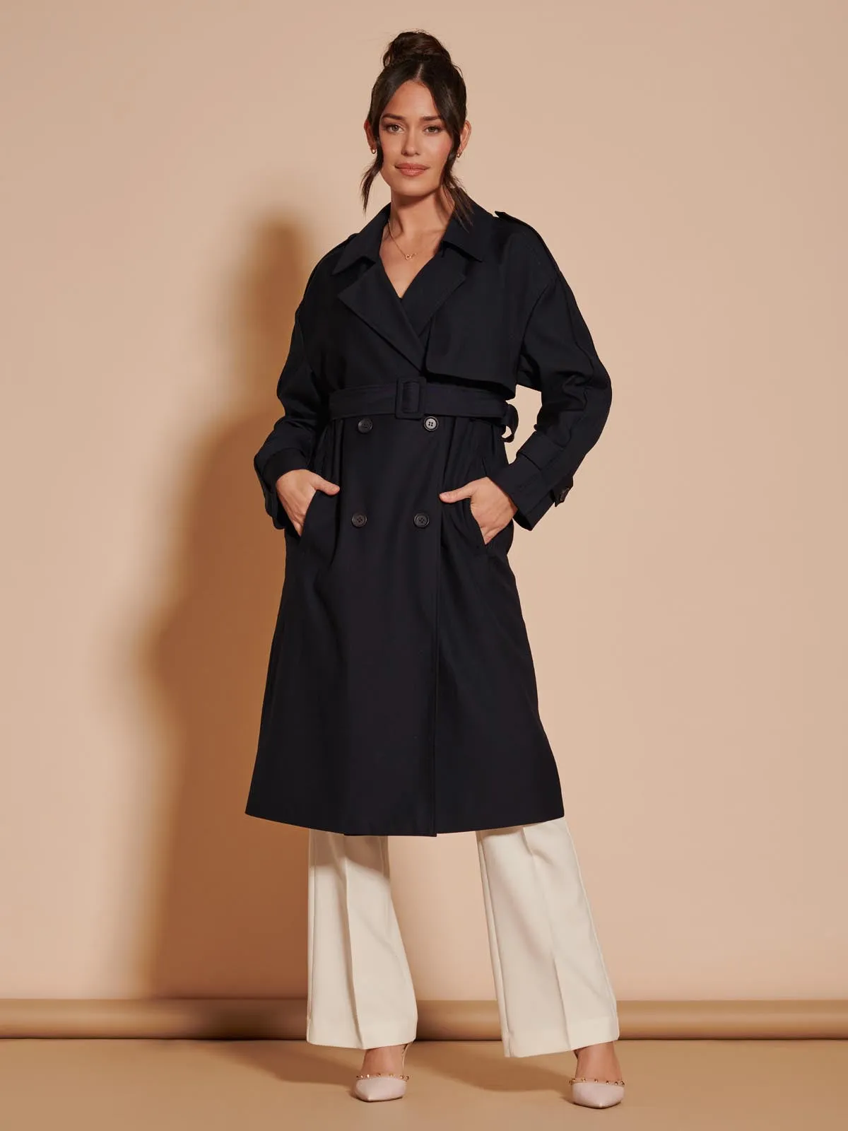 Double Breasted Trench Coat, Navy