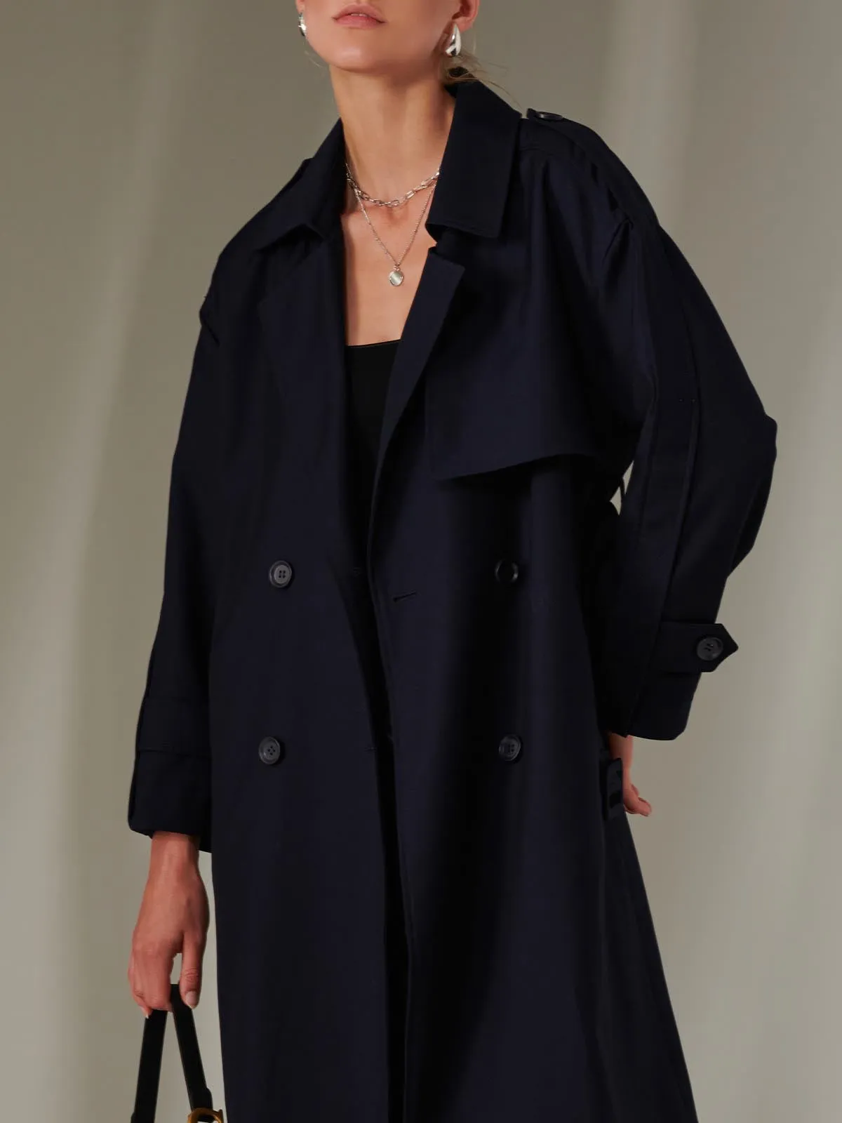 Double Breasted Trench Coat, Navy