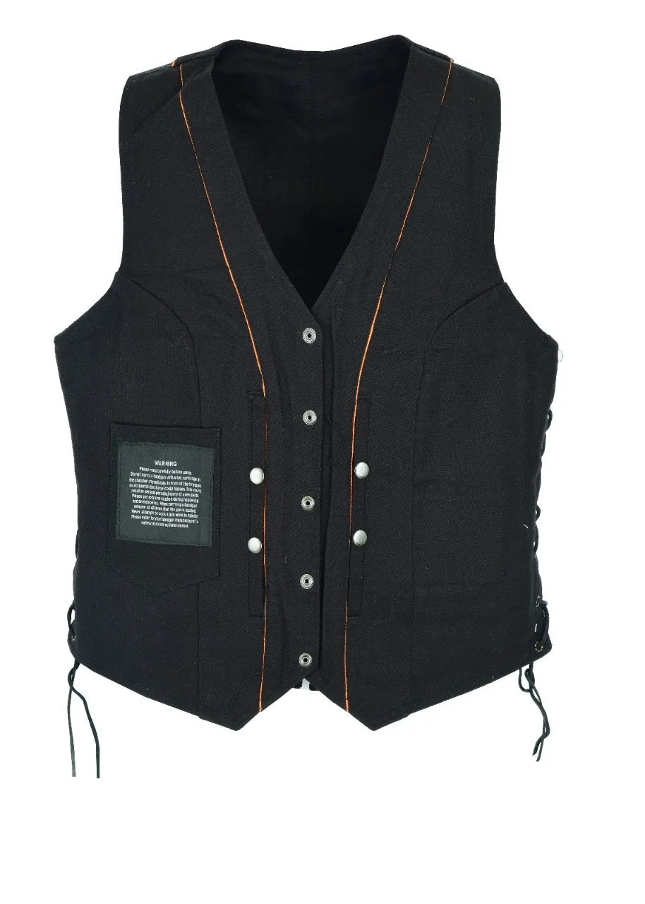 Dream Apparel Women's Black Denim Vest Conceal Carry Pockets