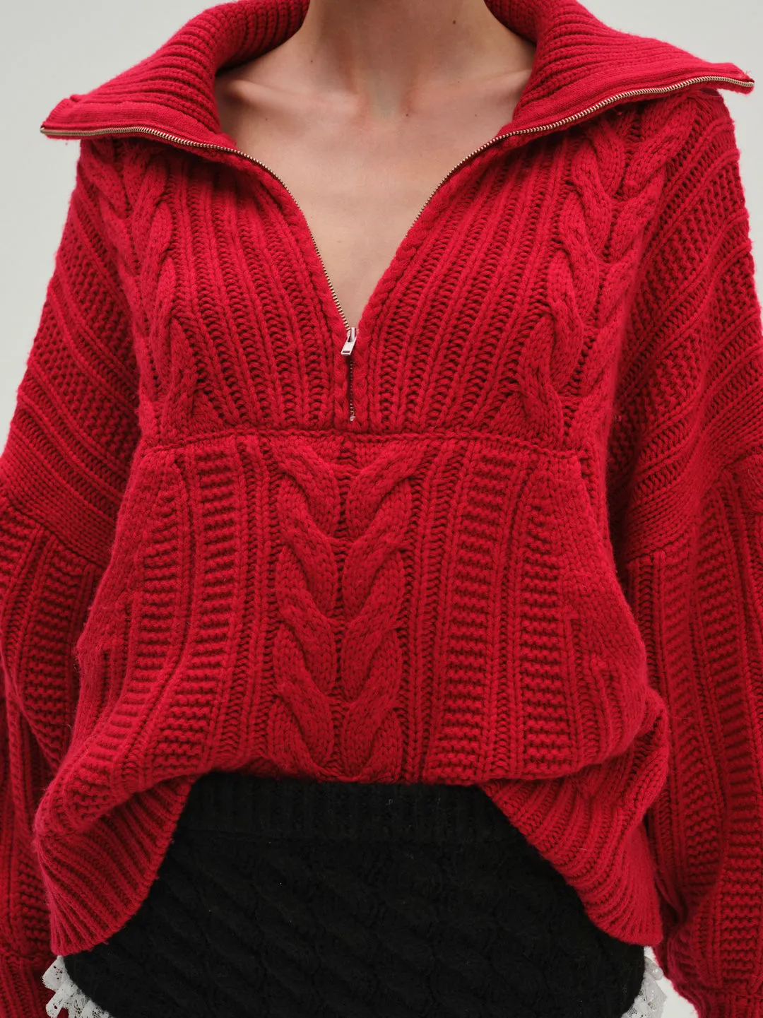 Drina Henley Knit Sweater - Red