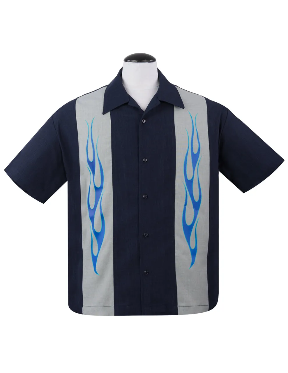 Flame N Hot Bowling Shirt in Navy