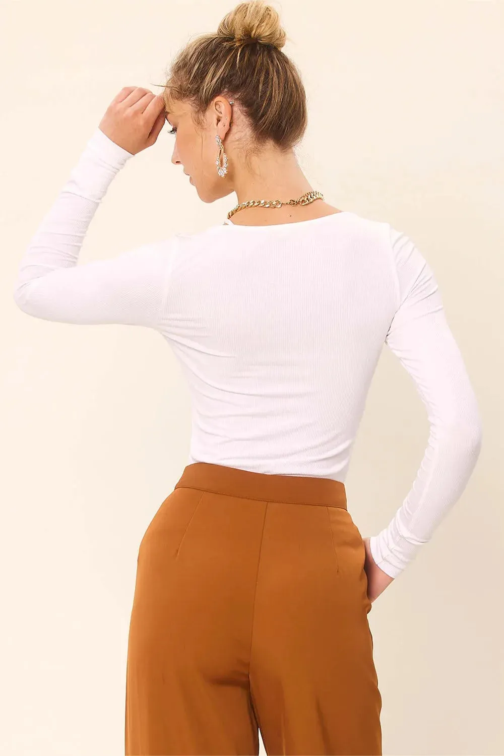 Front Cut Out Long Sleeve Knit Top