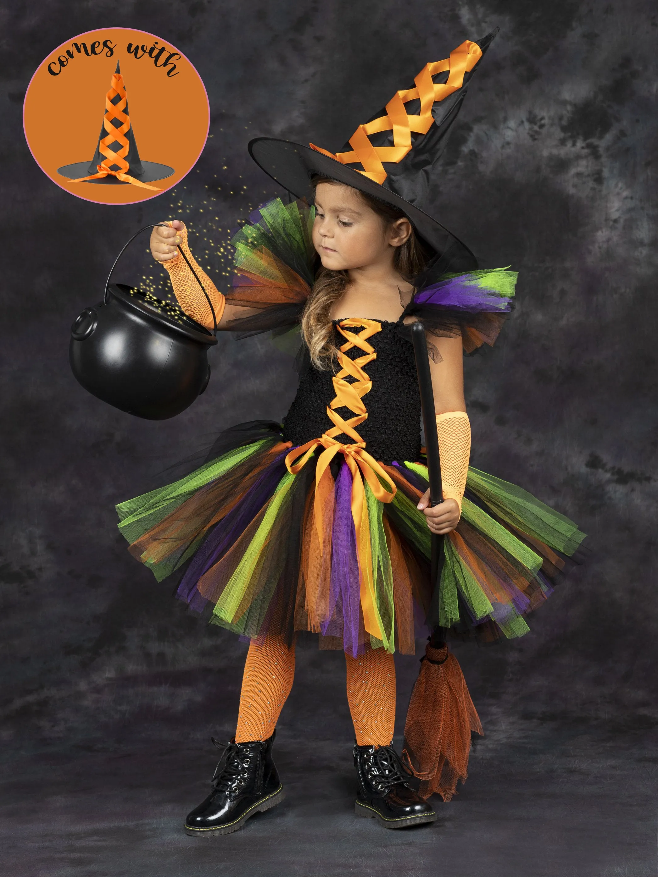 Girls Deluxe Witch Trio Tutu Costume Dress