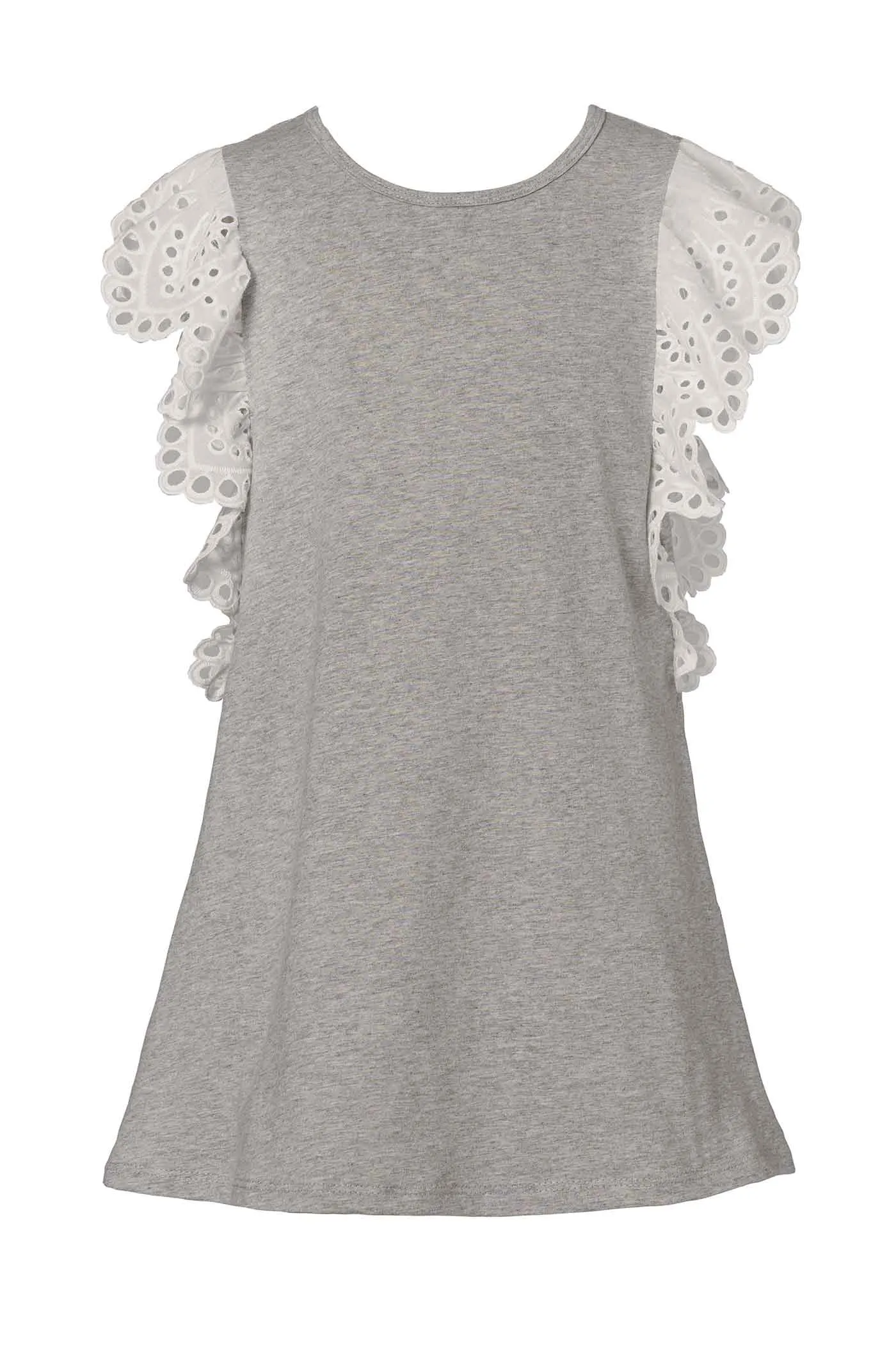 Girls Eyelet Lace Ruffle Sleeve A-line Knit Dress