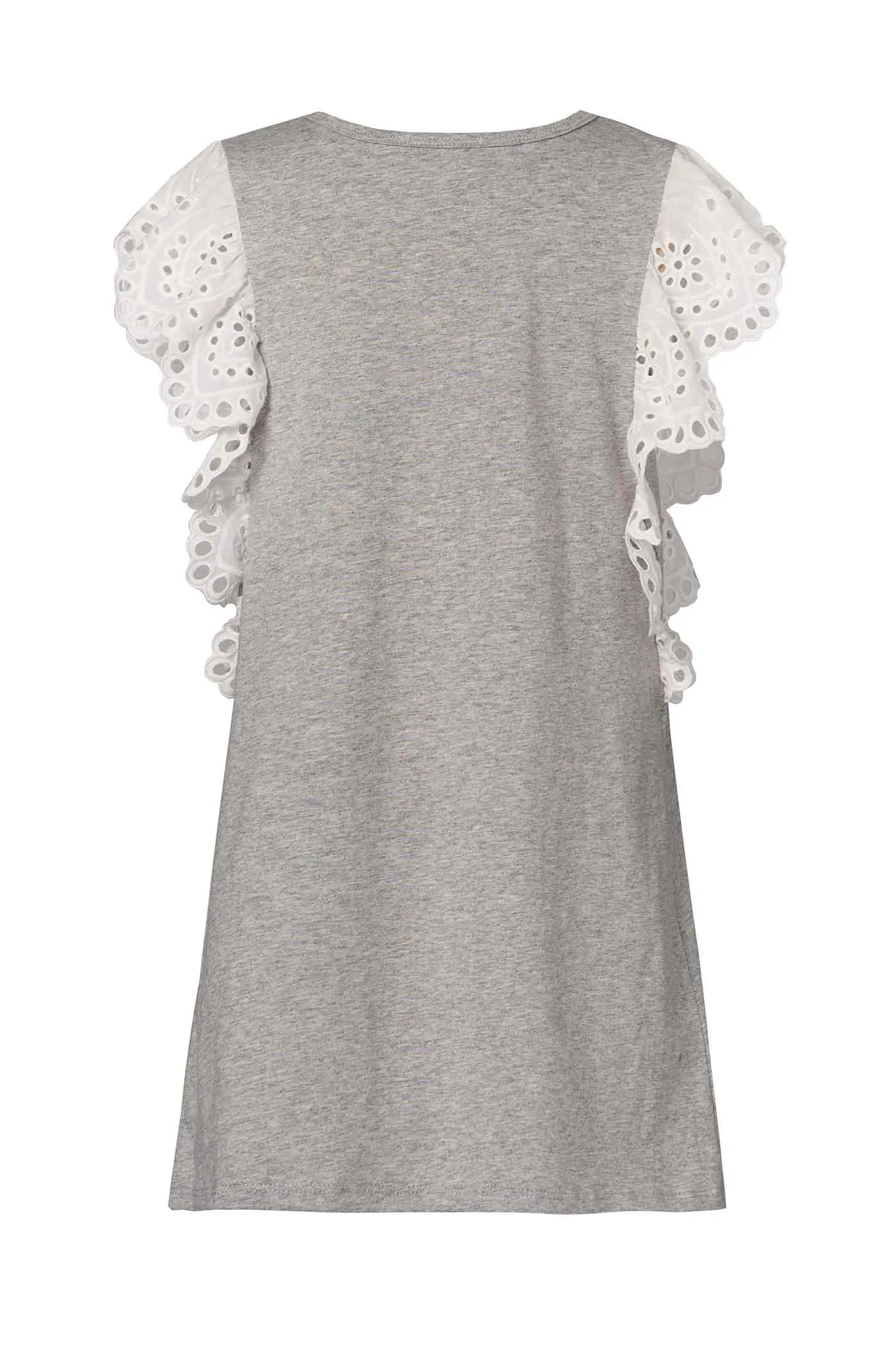 Girls Eyelet Lace Ruffle Sleeve A-line Knit Dress