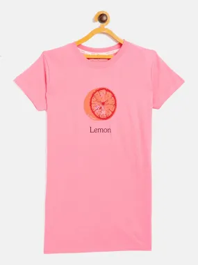 Girls Pink Lemon Print T-Shirt Dress