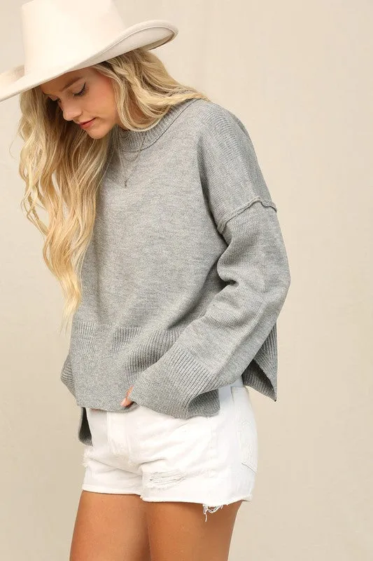 H Grey Notch Hem Crop Sweater