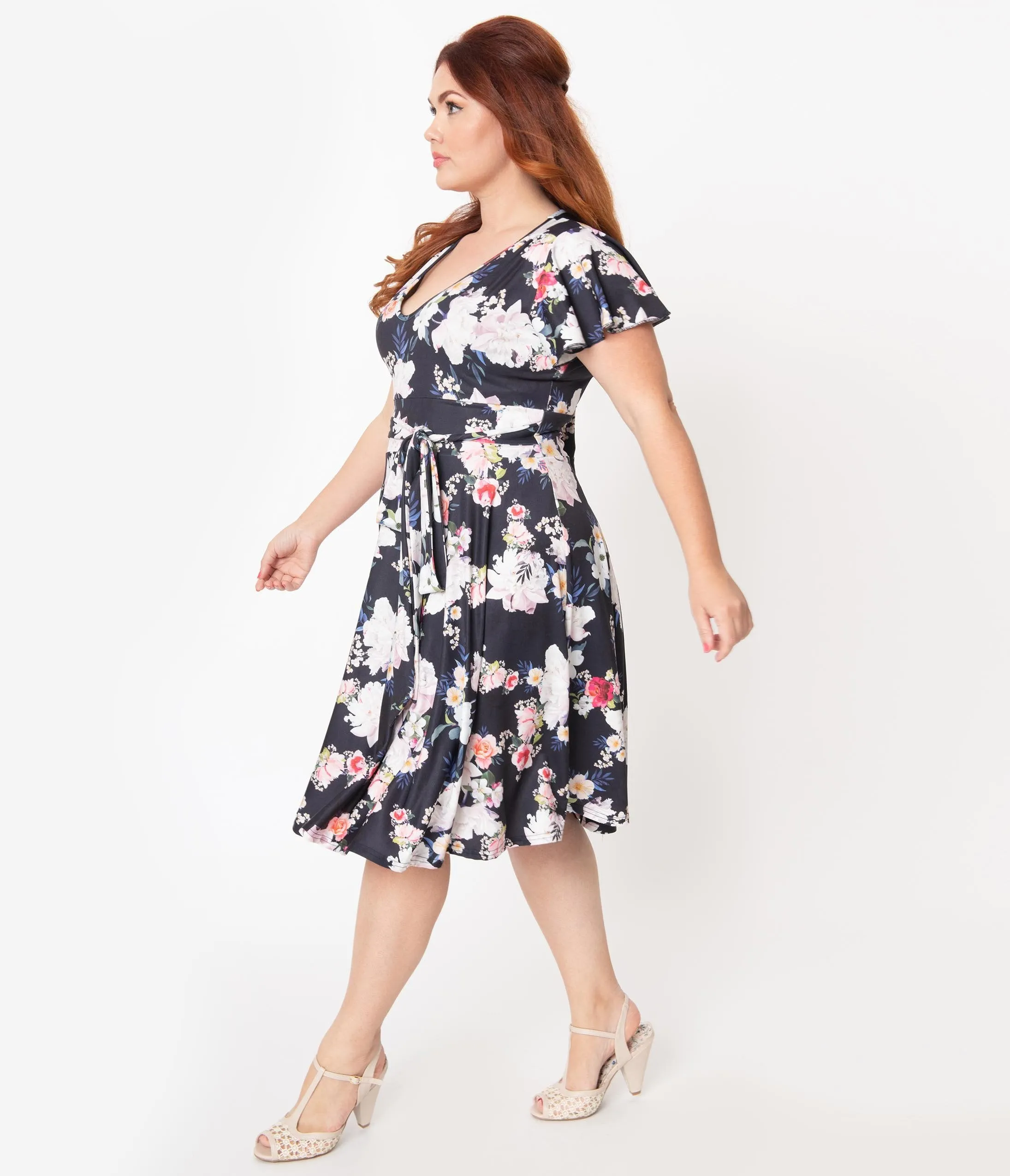 Hell Bunny Plus Size Navy Blue Floral Print Tussy Mussy Dress