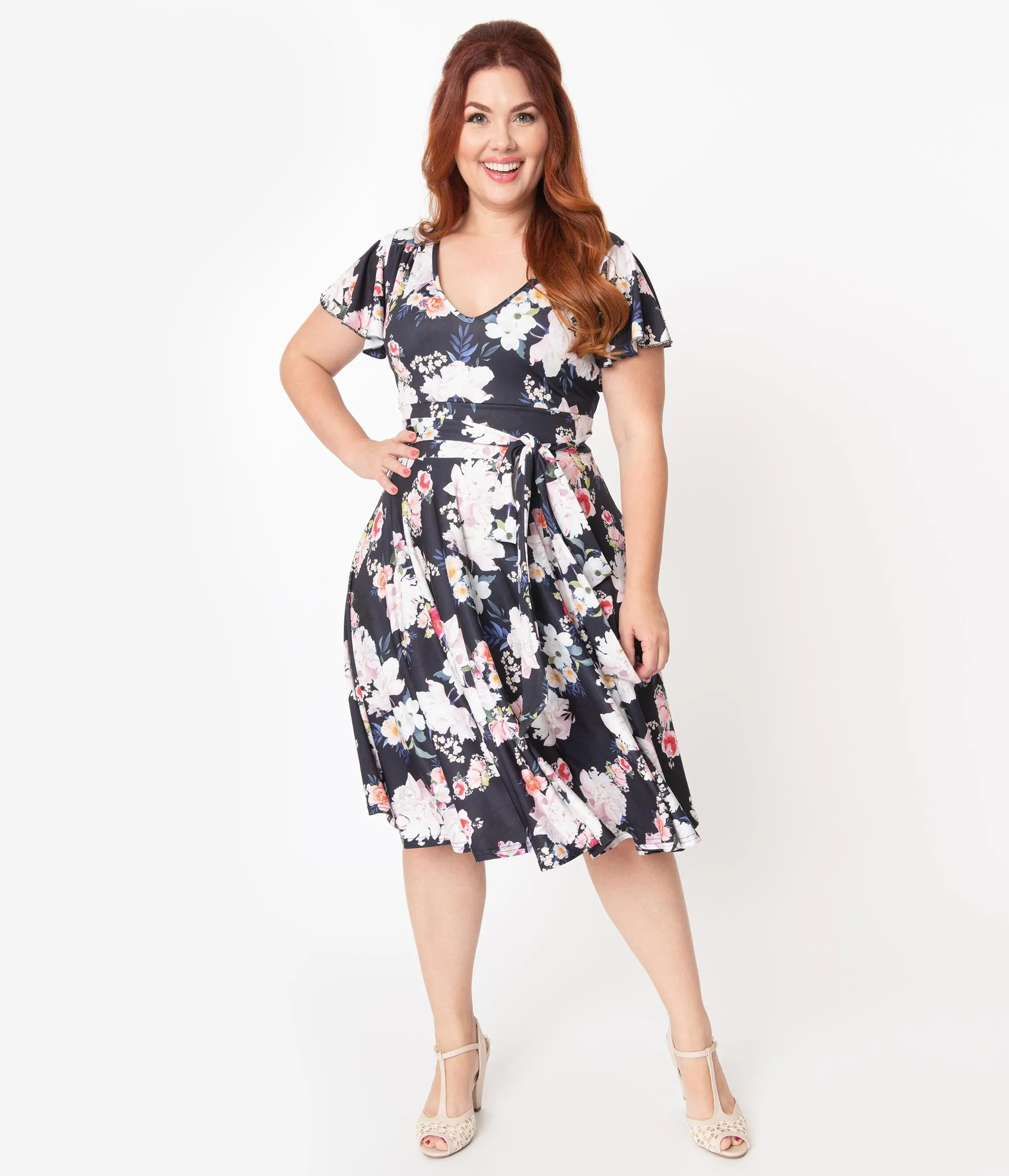 Hell Bunny Plus Size Navy Blue Floral Print Tussy Mussy Dress