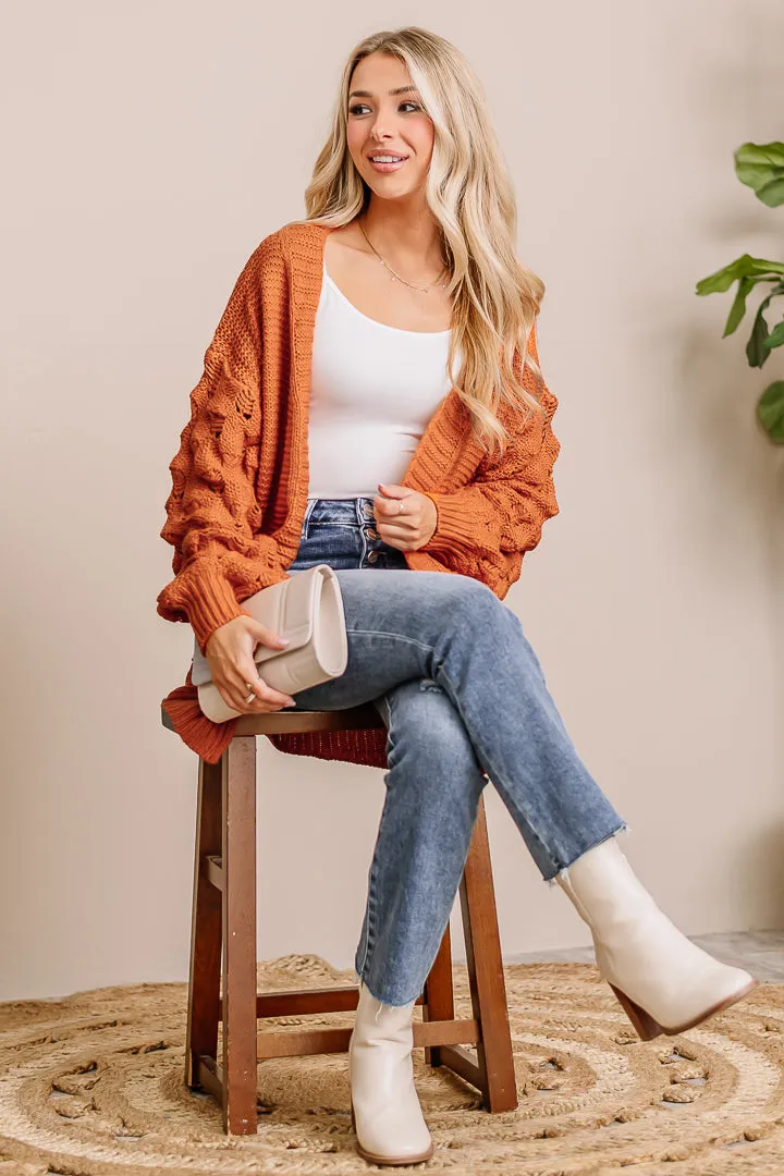 Hello Pumpkin Bubble Sleeve Cardigan | Orange