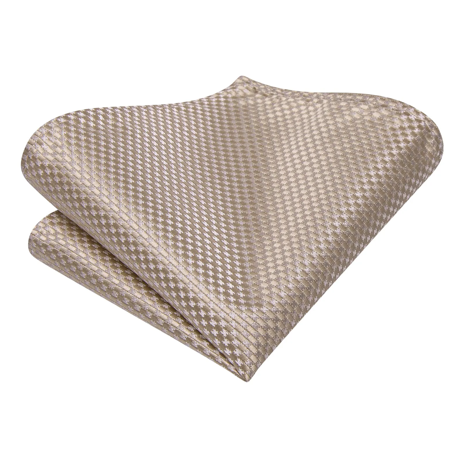 Hi-Tie Light Tan Plaid Silk Mens Tie Handkerchief Cufflinks Set