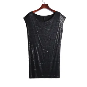 I720 Women Fully sequined jersey round neck sleeveless mini party dress