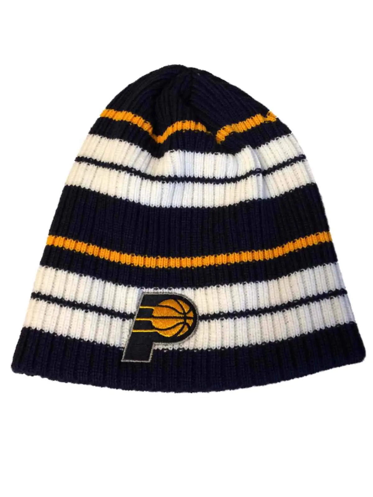 Indiana Pacers Adidas Navy White Yellow Striped Acrylic Knit Beanie Hat Cap