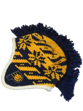 Indiana Pacers Adidas Yellow Navy Pattern Beanie Hat Cap with Mohawk Poof