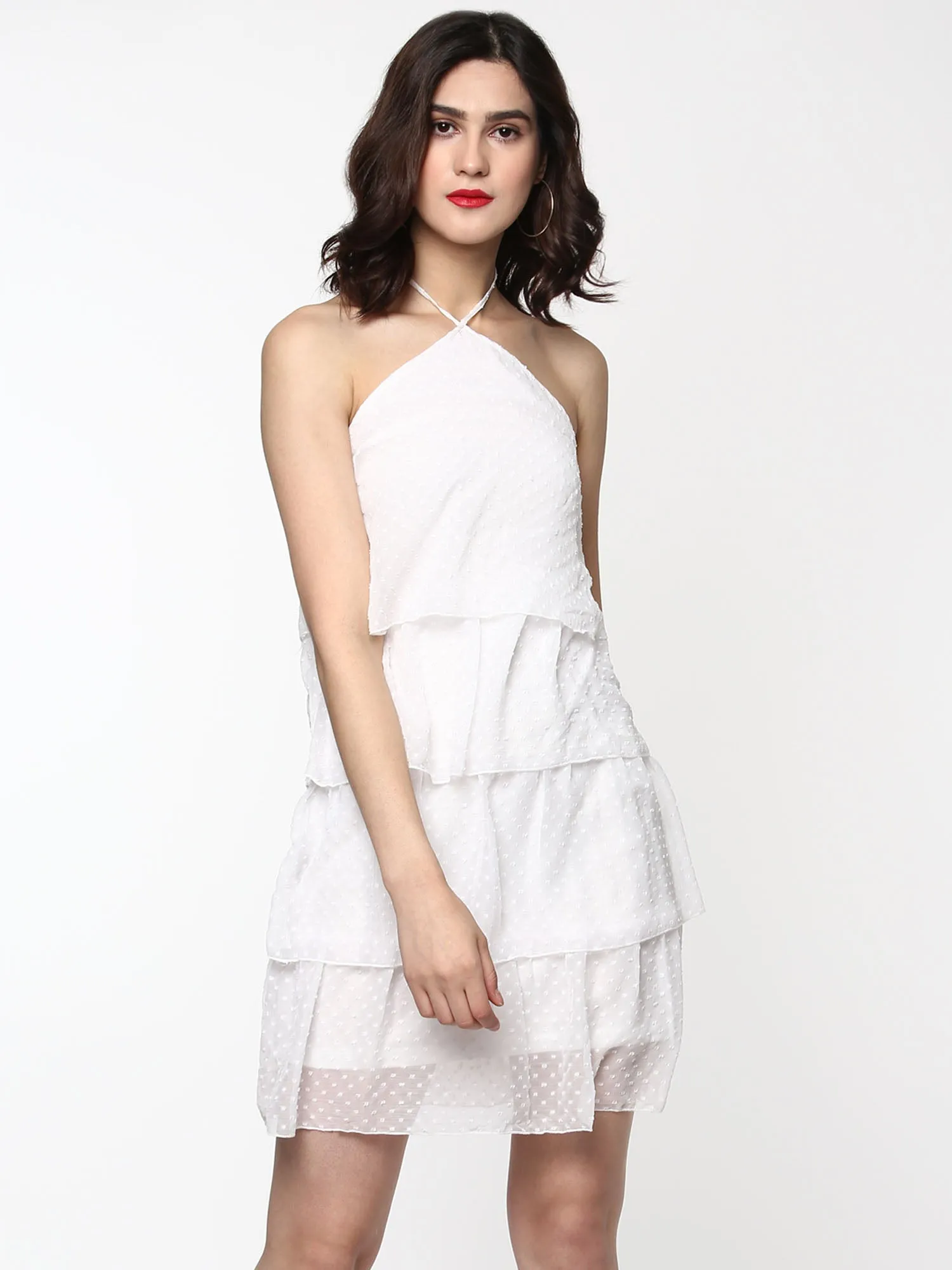 Ivory Swiss Dot Tiered Halter Dress