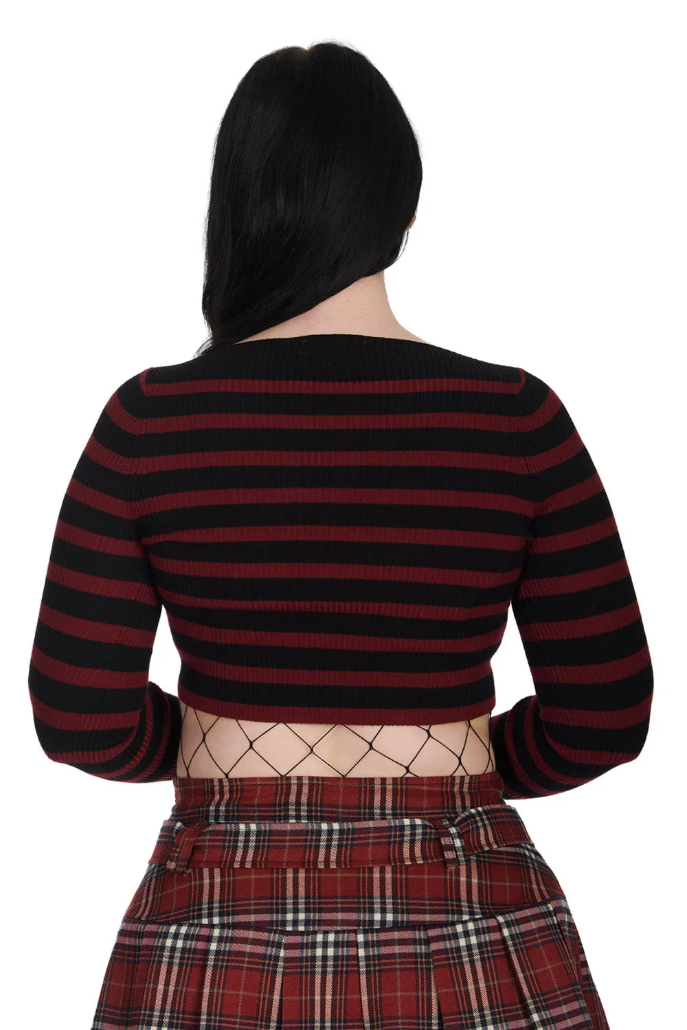 Jett Striped Long Sleeve Burgundy & Black Crop Sweater