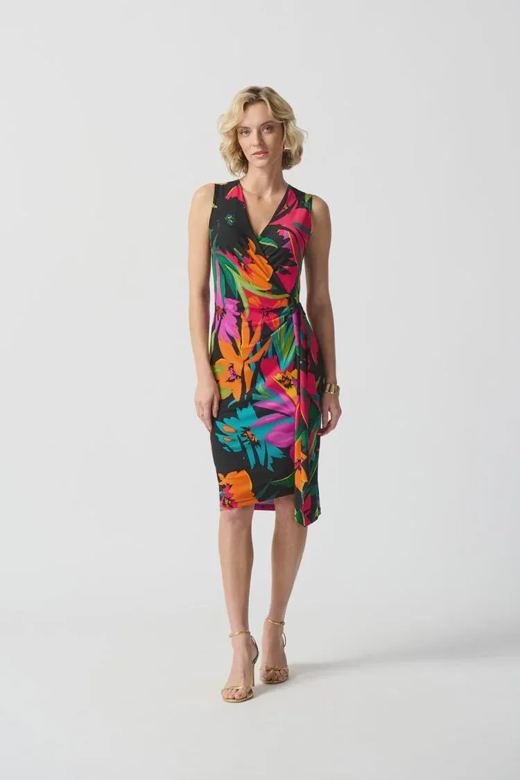 Joseph Ribkoff Floral Faux Wrap Dress 242012-178 Black/Multi