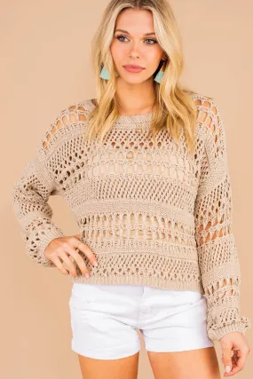 Just For You Taupe Brown Crop Sweater