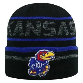 Kansas Jayhawks TOW Black Striped "Effect" Style Cuffed Knit Beanie Cap