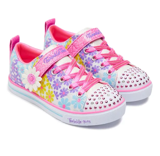 Kids Skechers Sparklelite Super Blooms White Flowers Light Up Girls Sneakers