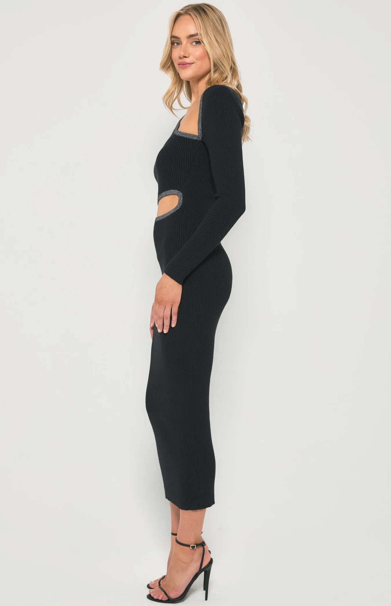 Knit Midi Dress with Lurex Contrast Binding