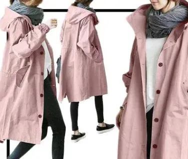 Korean Fashion Hooded Medium Long Casual Solid Color Pocket Long Sleeve Autumn Winter Stylish Coat