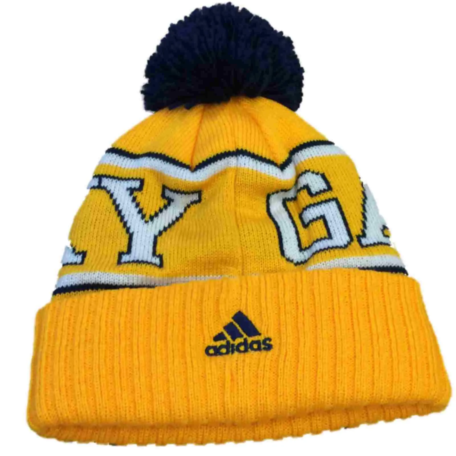 LA Galaxy MLS Adidas Yellow Acrylic Knit  Beanie Hat Cap with Large Poof Ball