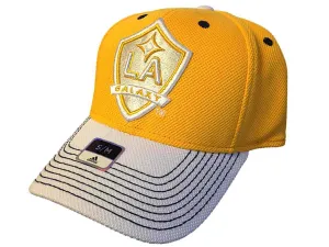 LA Galaxy MLS Adidas Yellow & White Fitmax '70 Structured Flexfit Hat Cap (S/M)