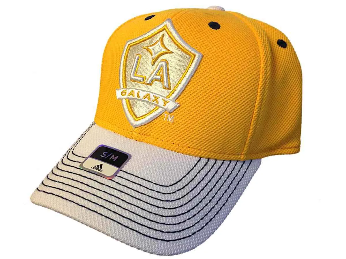 LA Galaxy MLS Adidas Yellow & White Fitmax '70 Structured Flexfit Hat Cap (S/M)