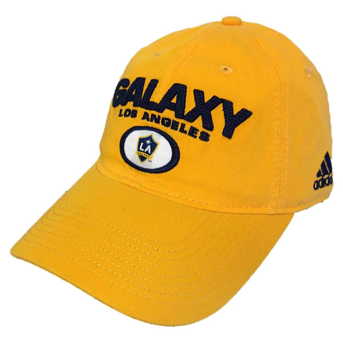 LA Galaxy MLS Adidas Yellow with Navy Raised Logo Strapback Slouch Hat Cap