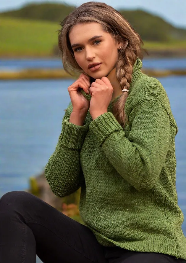 Ladies Donegal Wool Hooded Sweater | Green