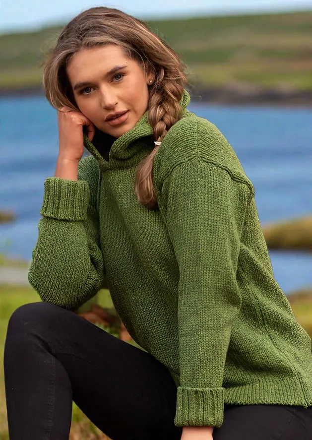 Ladies Donegal Wool Hooded Sweater | Green