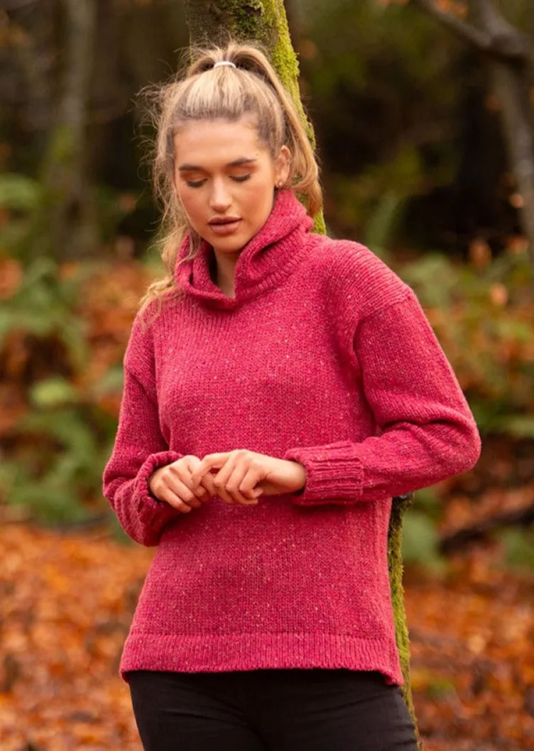 Ladies Donegal Wool Hooded Sweater | Pink