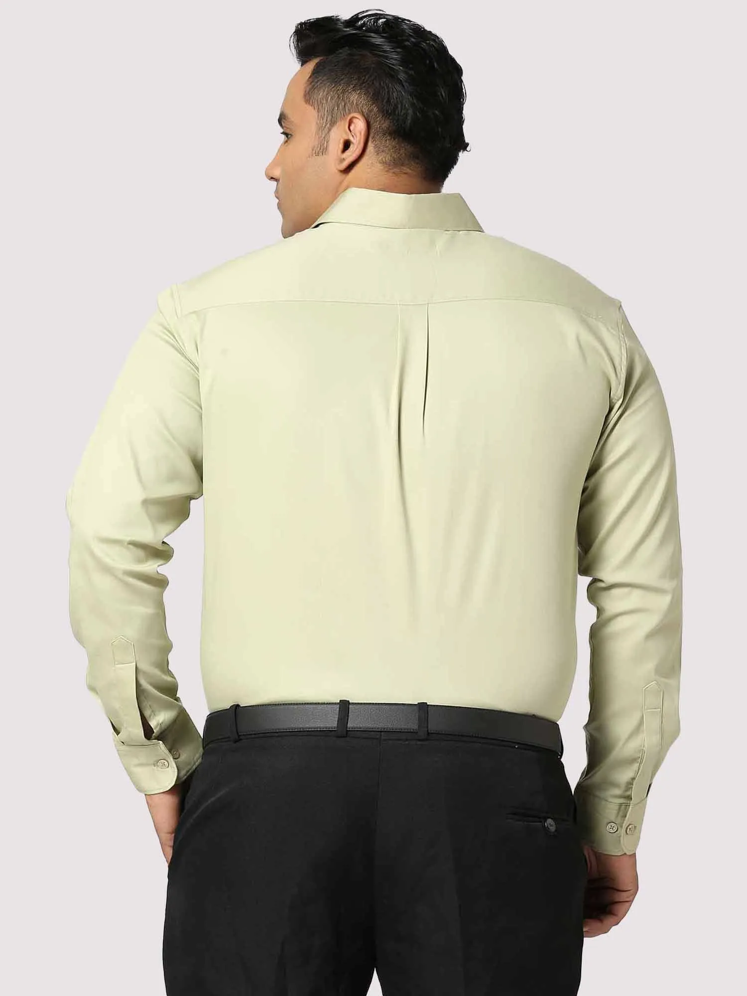 Light Green Solid Stretchable Cotton Shirt Men's Plus Size