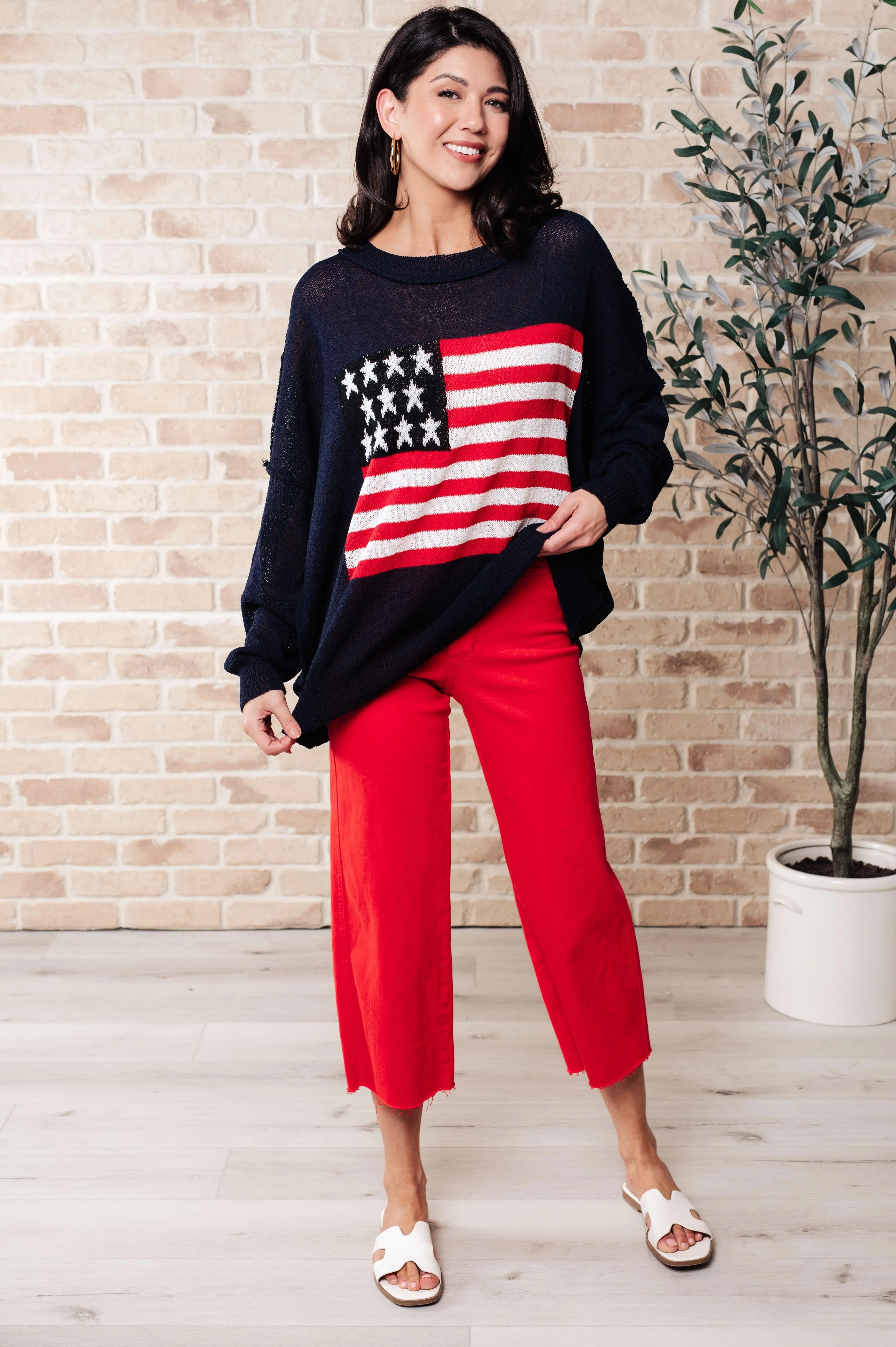 Lightweight American Flag Sweater Knit Pullover